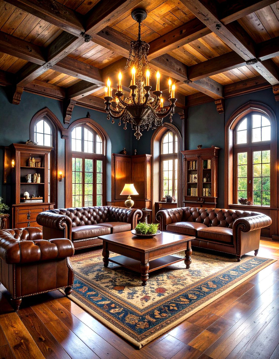 Tudor Style Vaulted Ceiling with Dark Wood Beams - 24 Vaulted Ceiling Ideas