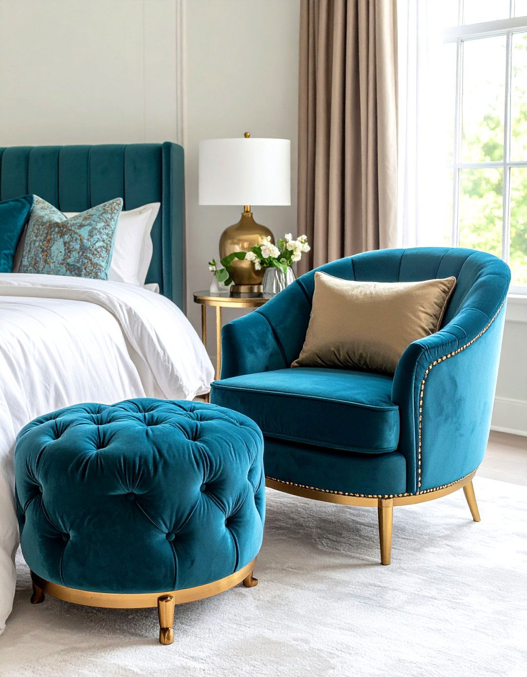 Tufted Ottoman and Seating - 24 Glam Bedroom Ideas
