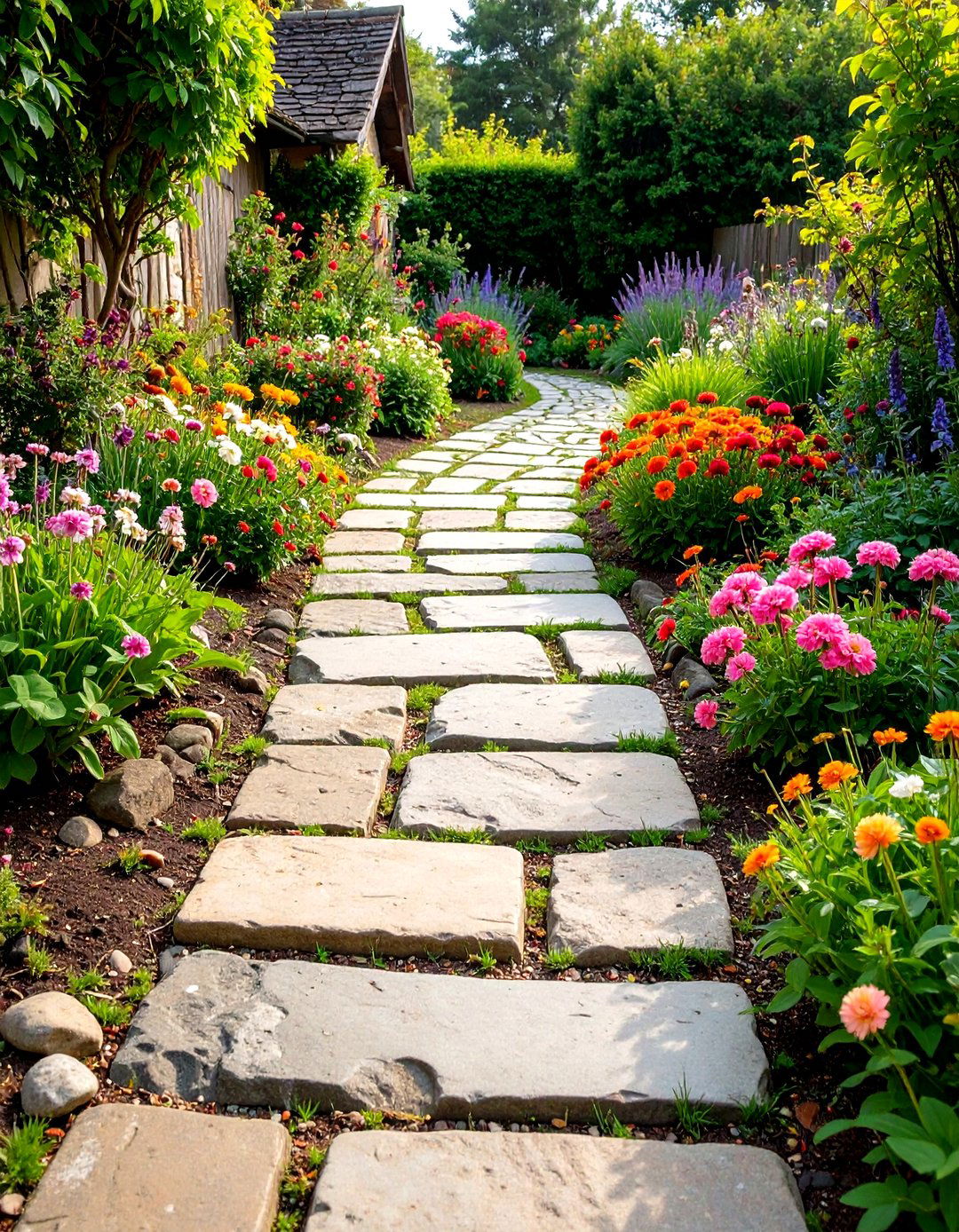 Tumbled Stone Cottage Path - 24 Rock Walkway Ideas