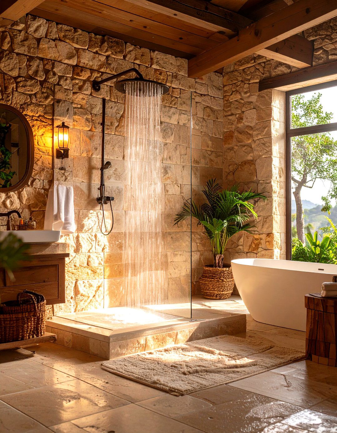 Tumbled Stone Rustic Charm - 24 Stone Shower Design Ideas