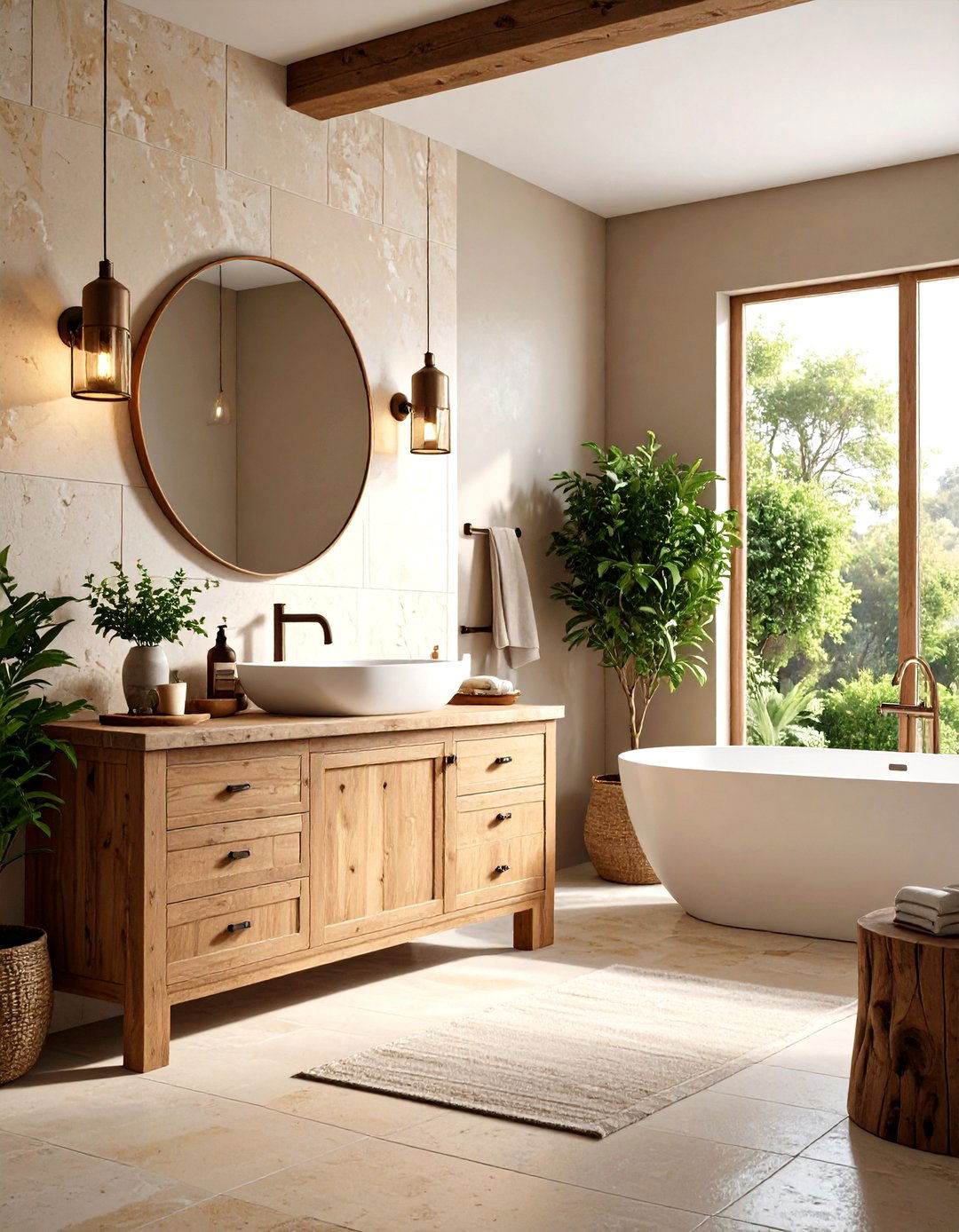 Tumbled Travertine Rustic Bathroom Retreat - 24 Travertine Tile Bathroom Ideas