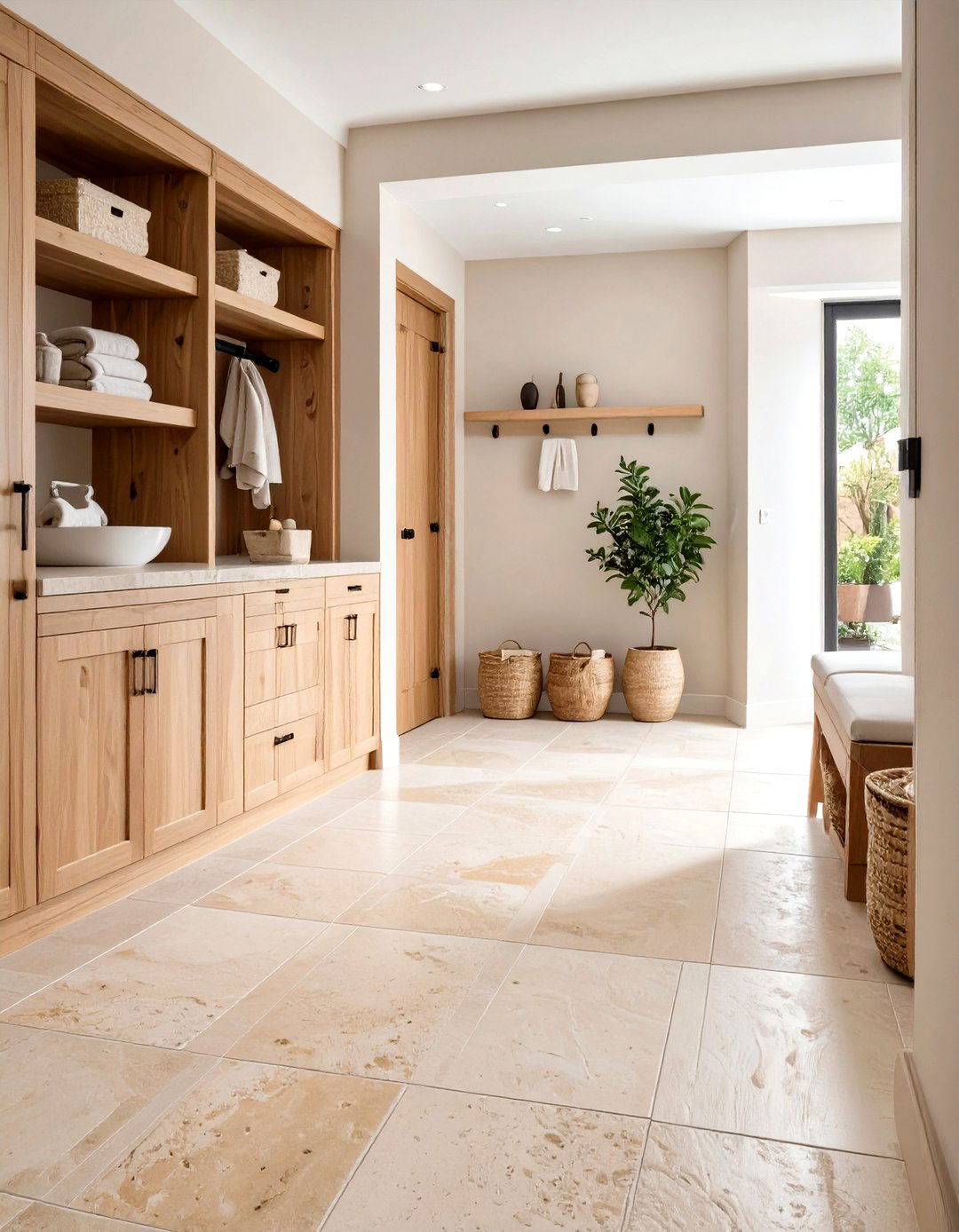 Tumbled Travertine Tiles - 24 Mudroom Tile Floor Ideas