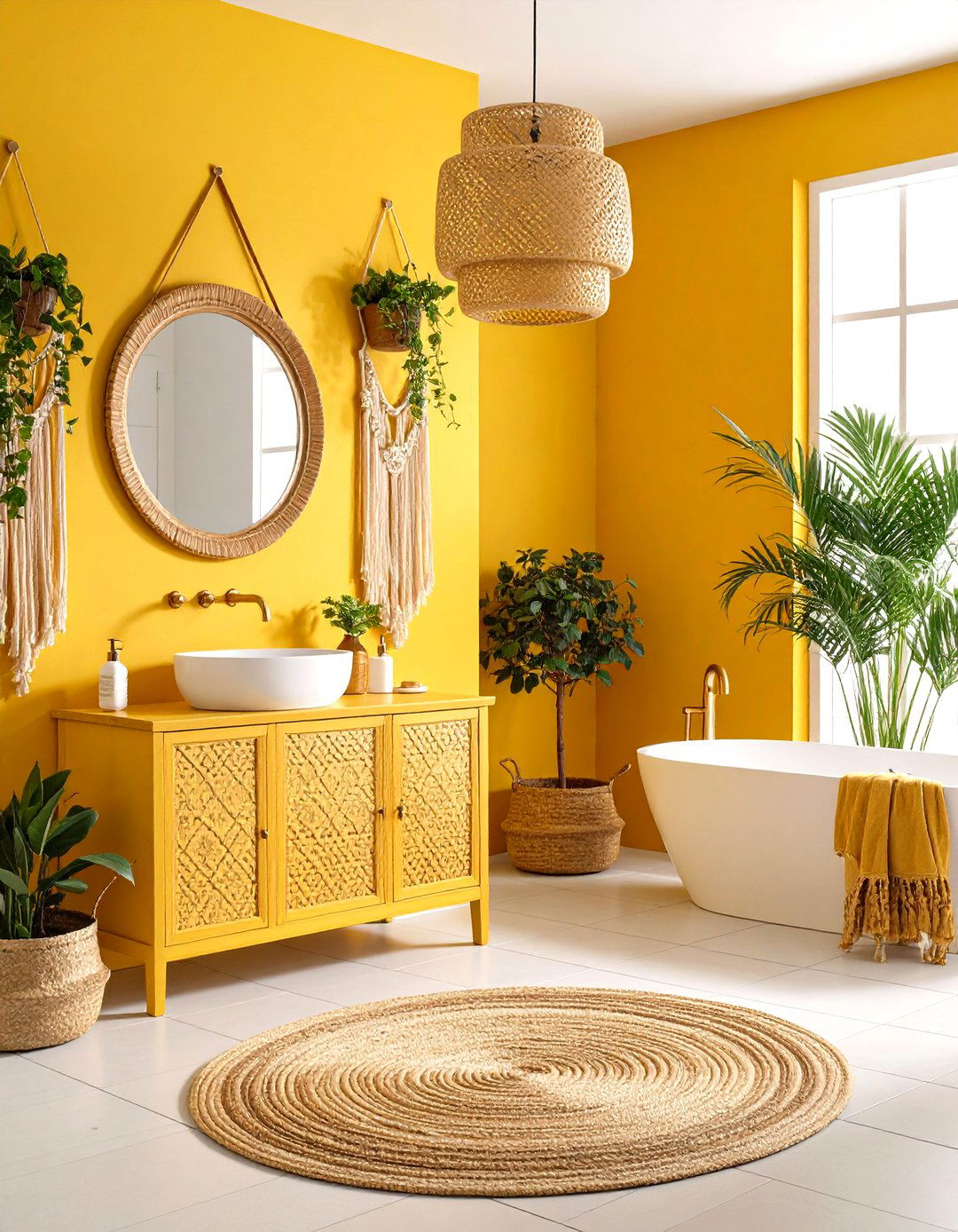 Turmeric Yellow Bohemian Sanctuary - 24 Yellow Bathroom Ideas