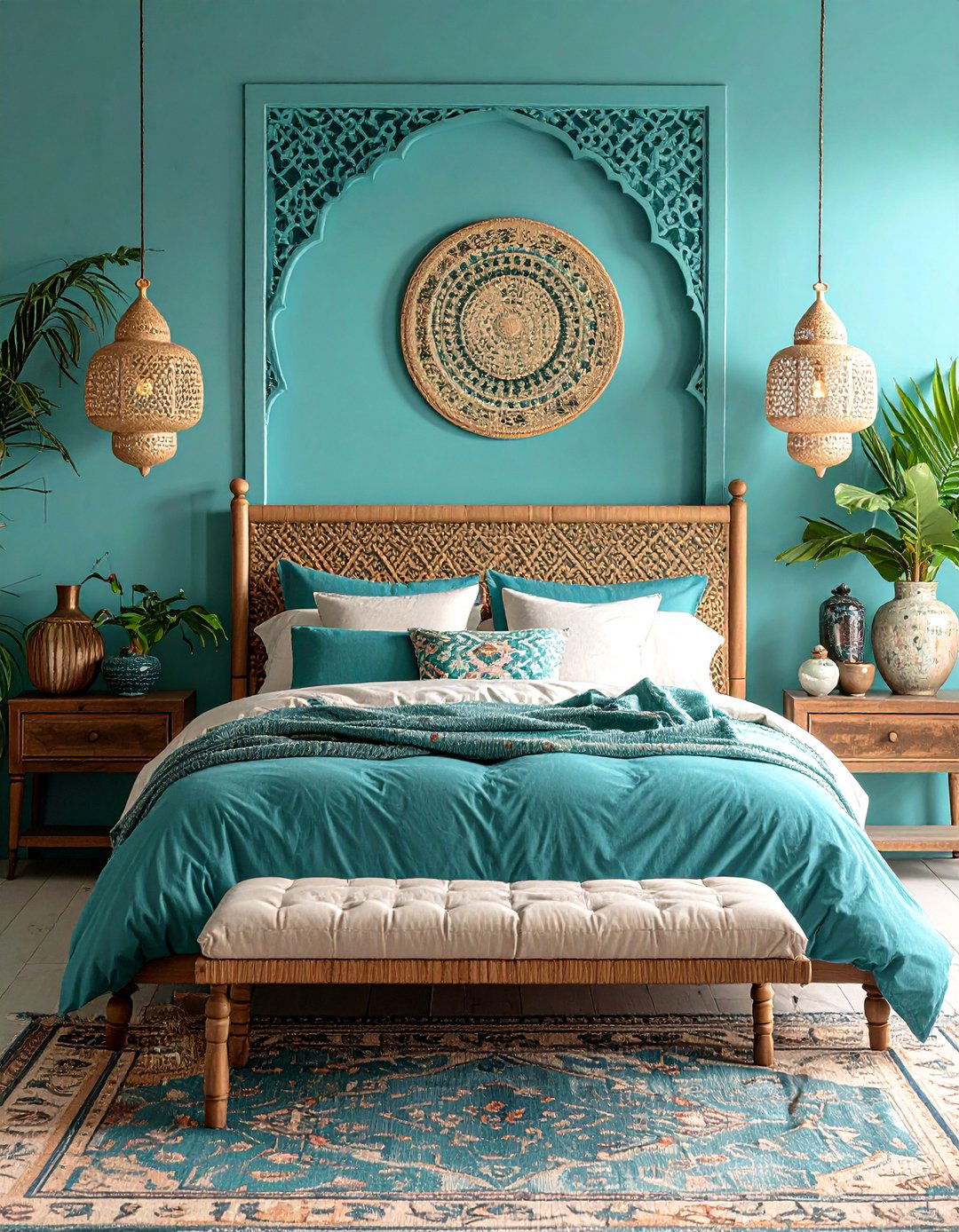 Turquoise Blue Bedroom with Global Inspiration - 24 Blue Bedroom Ideas