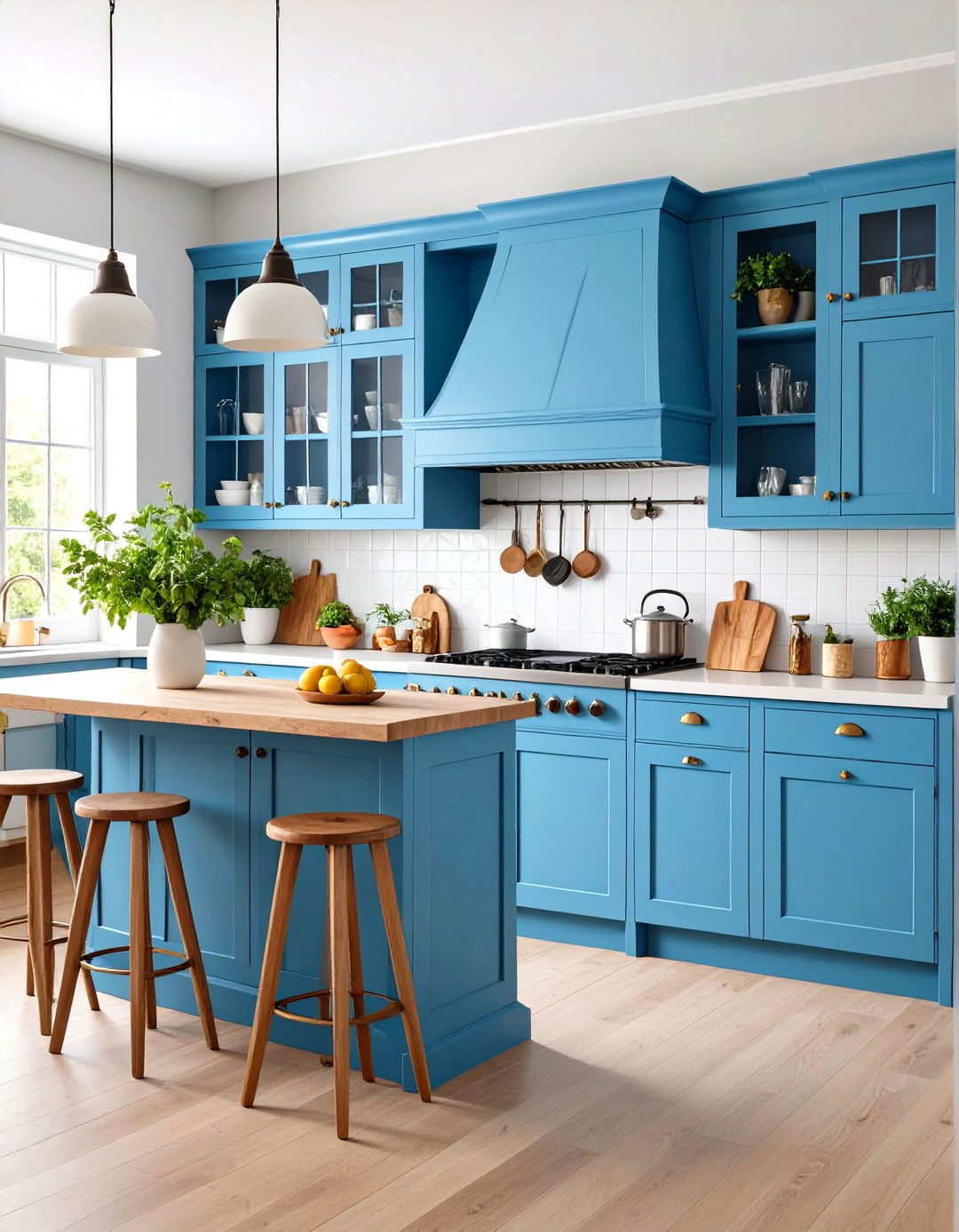 Turquoise Blue Eclectic Cabinets with Mixed Textures - 24 Light Blue Kitchen Cabinets Ideas