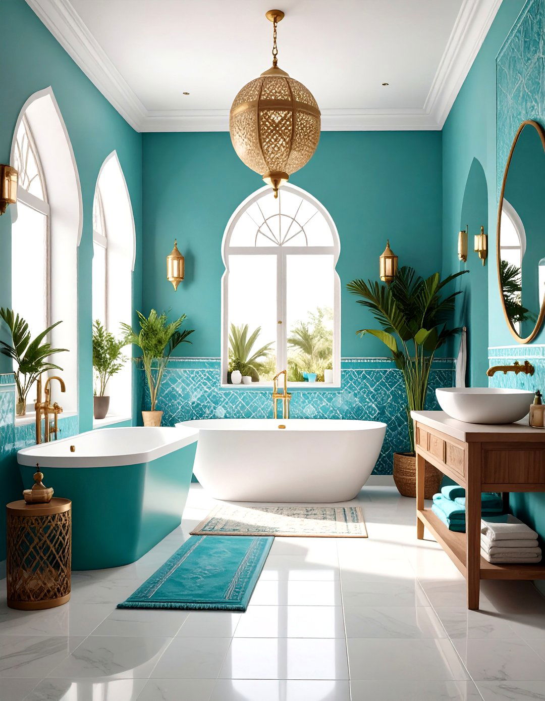 Turquoise Blue Moroccan Pattern Tile - 24 Blue Tile Bathroom Ideas
