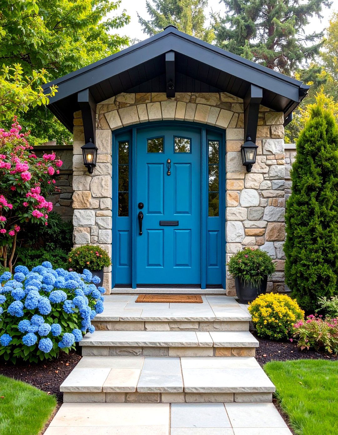 Turquoise Door with Natural Stone Surround - 24 Turquoise Front Door Ideas