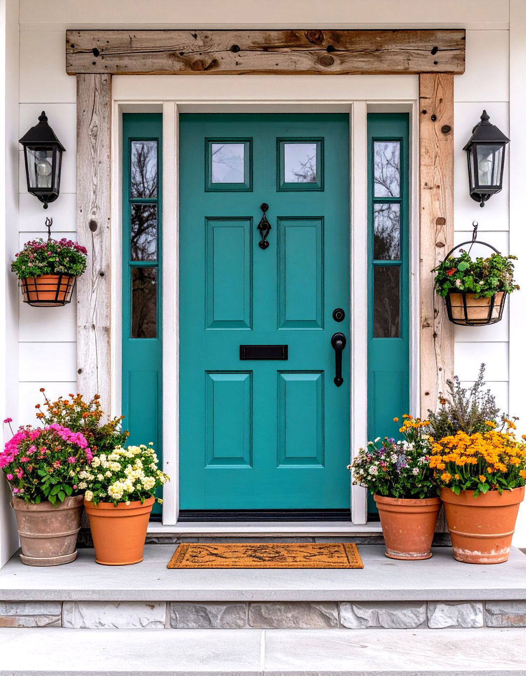 Turquoise Door with Reclaimed Wood Elements - 24 Turquoise Front Door Ideas