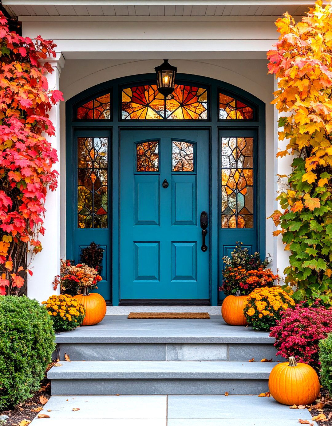 Turquoise Door with Stained Glass Accents - 24 Turquoise Front Door Ideas