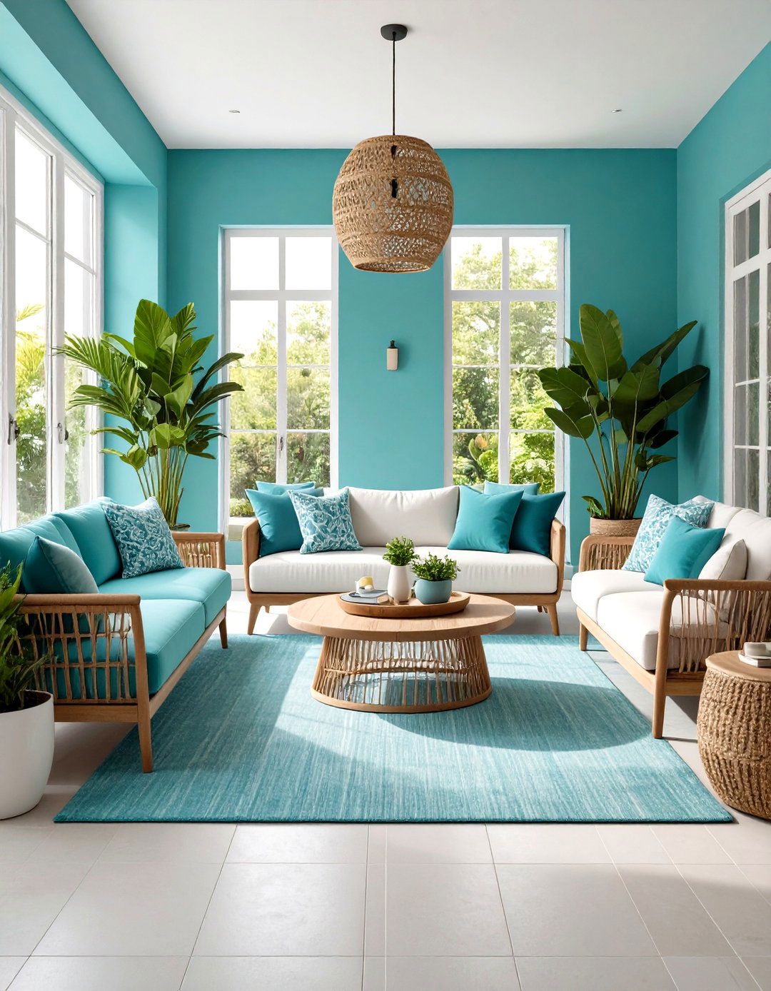 Turquoise Outdoor Indoor Living Room - 24 Turquoise Living Room Ideas