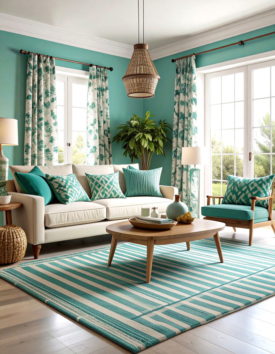 Turquoise Pattern Mix Living Room - 24 Turquoise Living Room Ideas