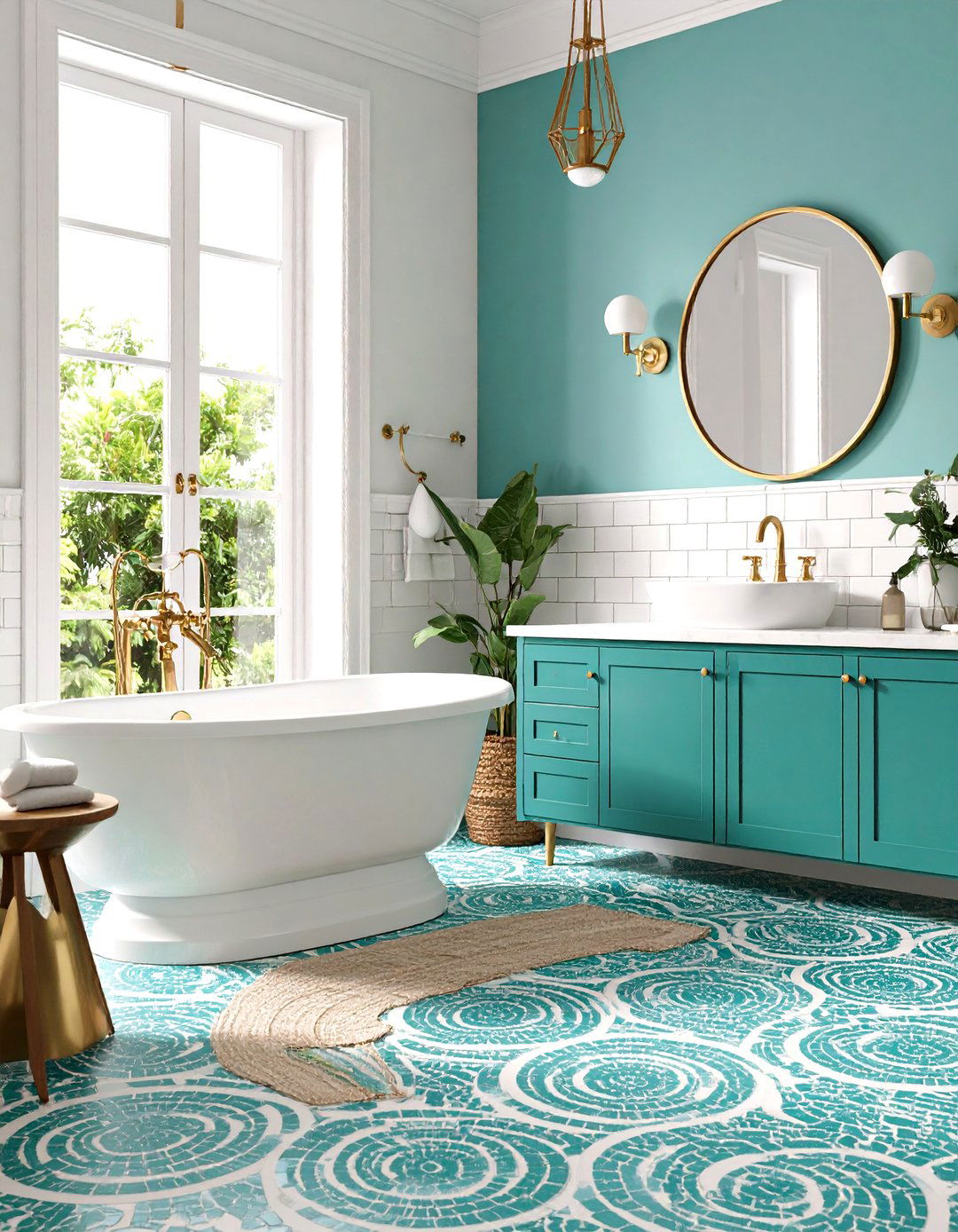 Turquoise Penny Tile Vintage Vibes - 24 Blue and Gold Bathroom Ideas