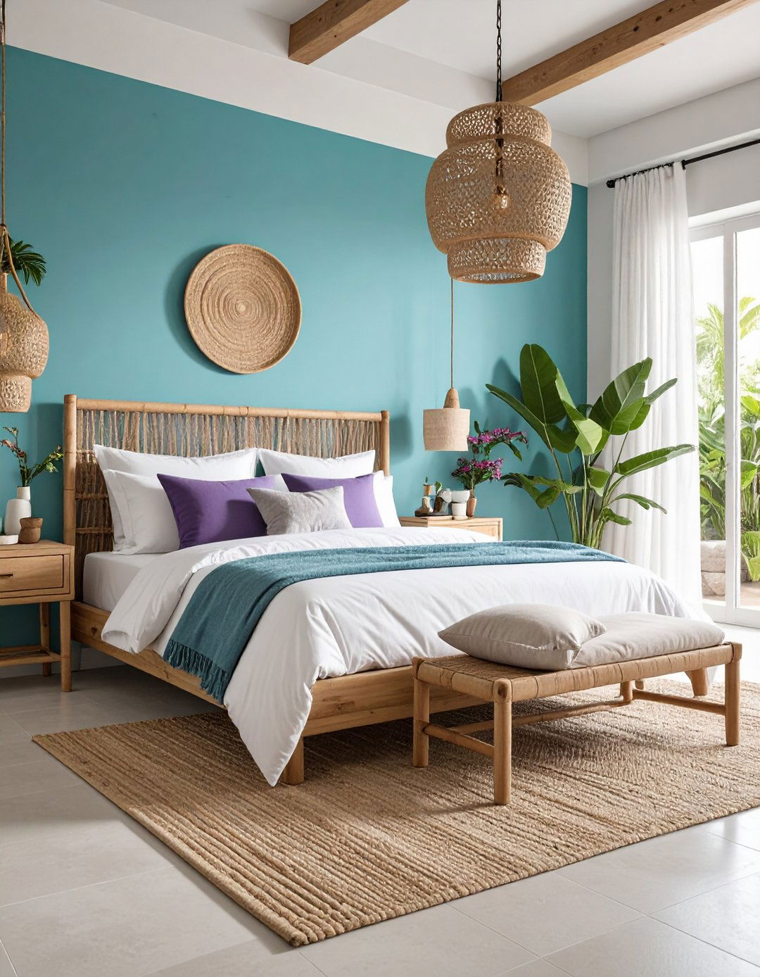 Turquoise and Orchid Tropical Paradise - 24 Blue and Purple Bedroom Ideas