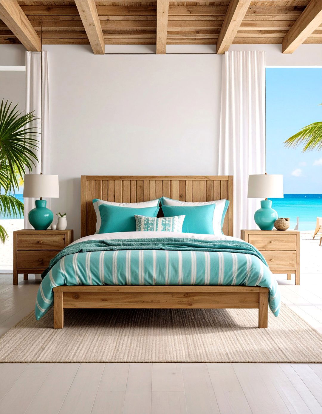 Turquoise and Sandy Beige Beach Bedroom - 24 Coastal Bedroom Ideas