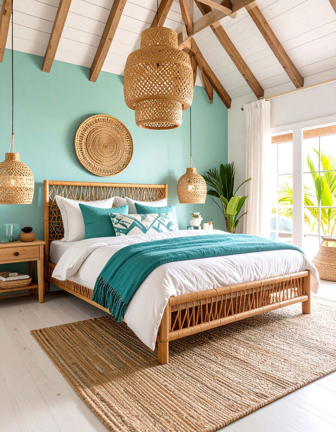 Turquoise and Tan Beach House Bedroom - 24 Cape Cod Upstairs Bedroom Ideas