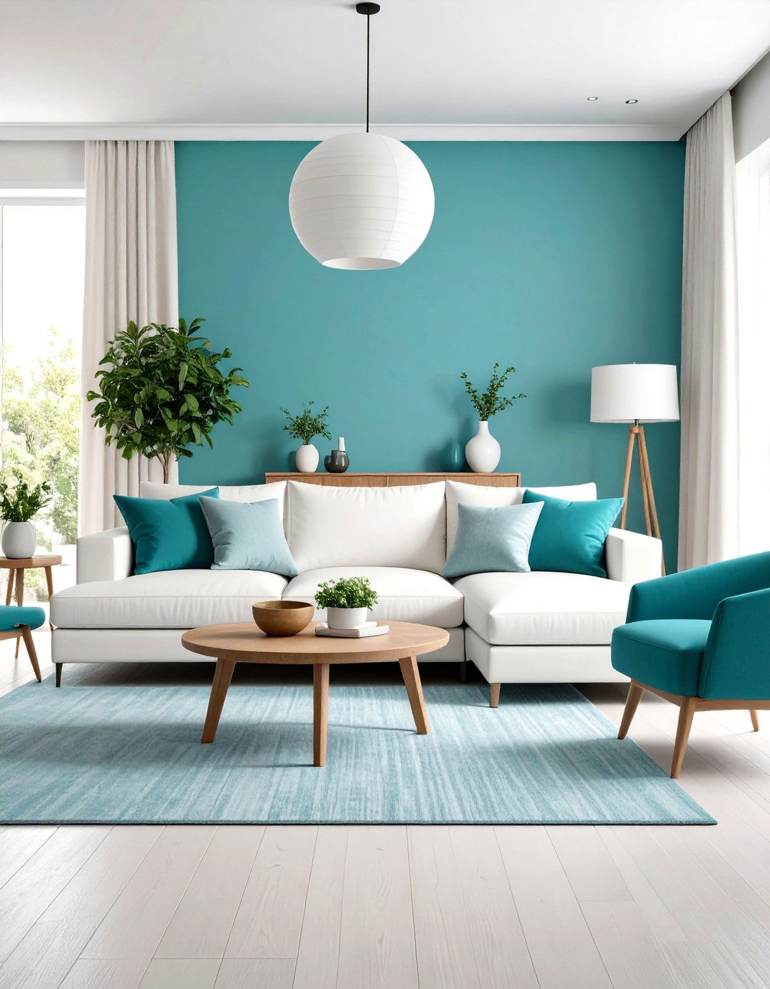 Turquoise and White Minimalist Living Room - 24 Turquoise Living Room Ideas
