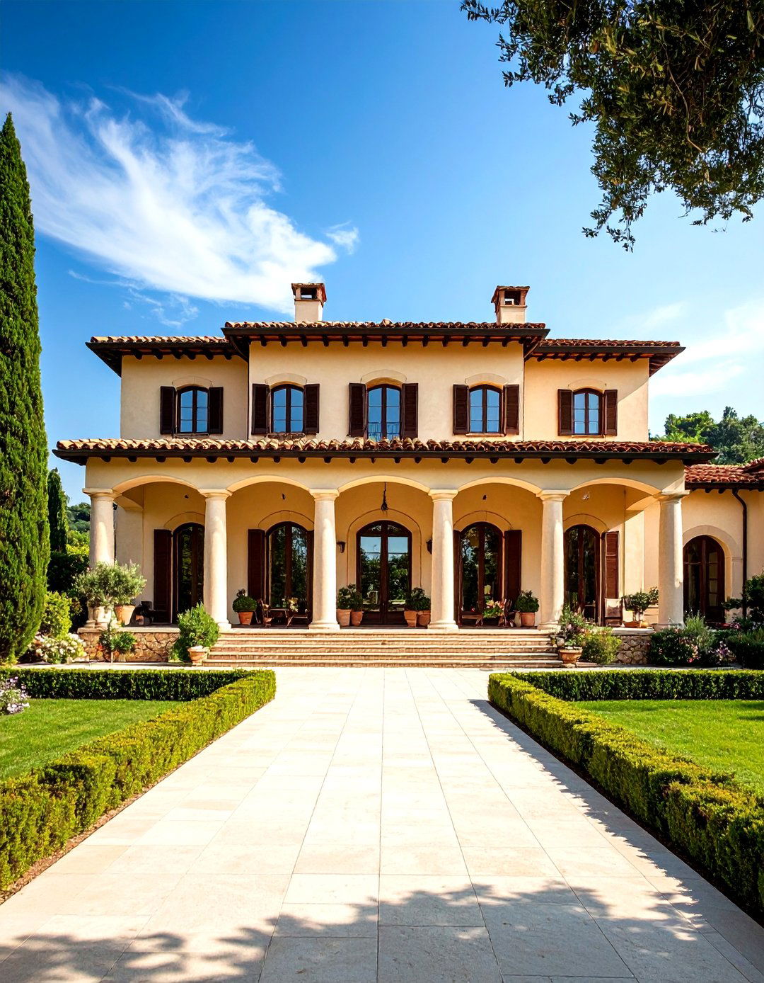 Tuscan Brown Stone with Cream Stucco Walls - 24 Cream and Brown House Exterior Ideas