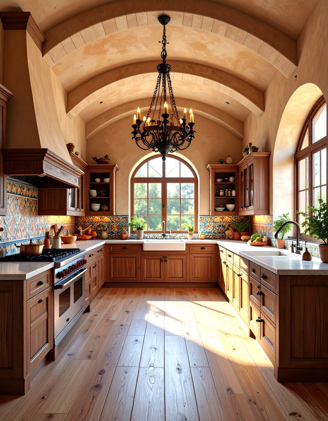Tuscan Inspired Vaulted Kitchen - 24 Vaulted Ceiling Kitchen Ideas