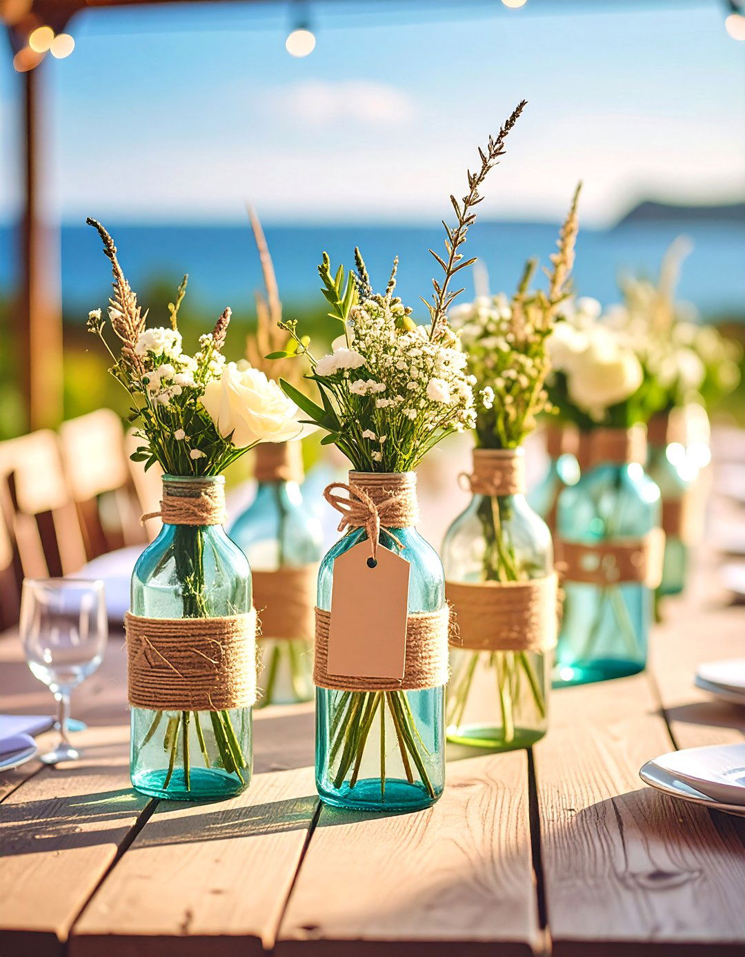 Twine Wrapped Bottle Vases - 24 Rustic Wedding Centerpieces