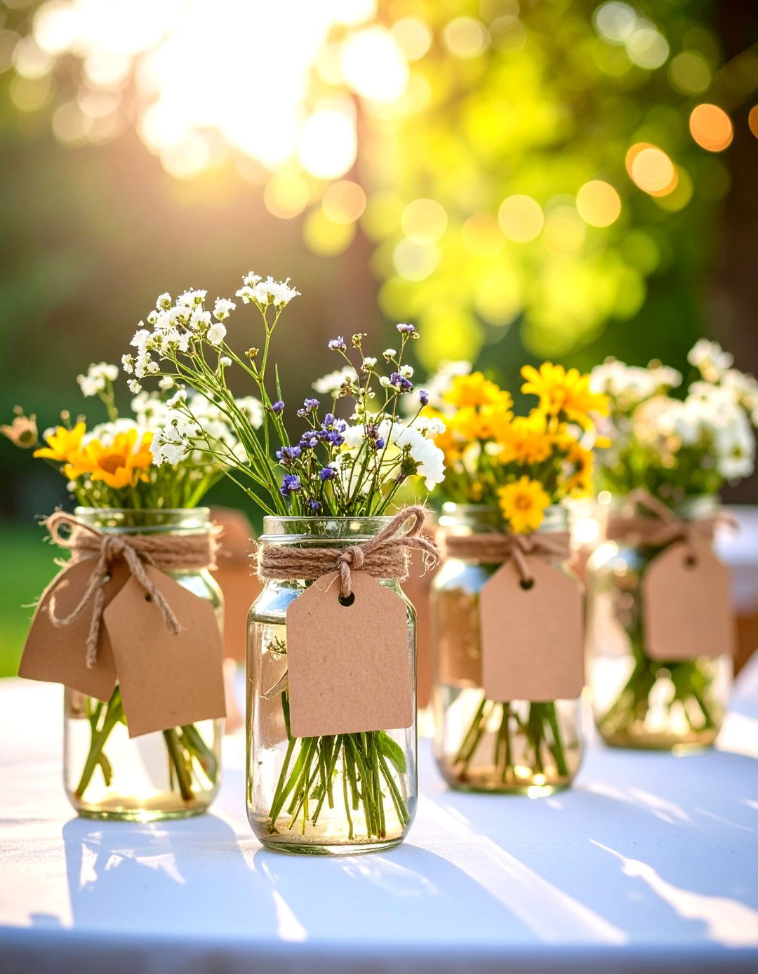 Twine Wrapped Mason Jar Centerpieces - 24 Mason Jar Wedding Centerpieces