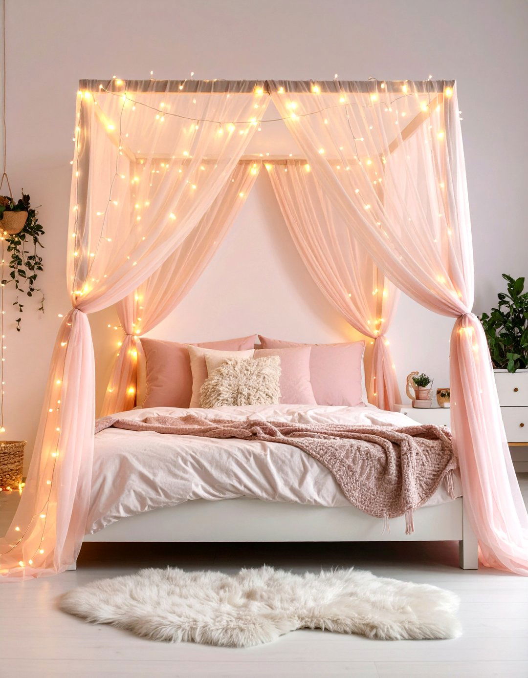 Twinkling Canopy Fairy Lights Bedroom - 24 Fairy-themed Bedroom Ideas