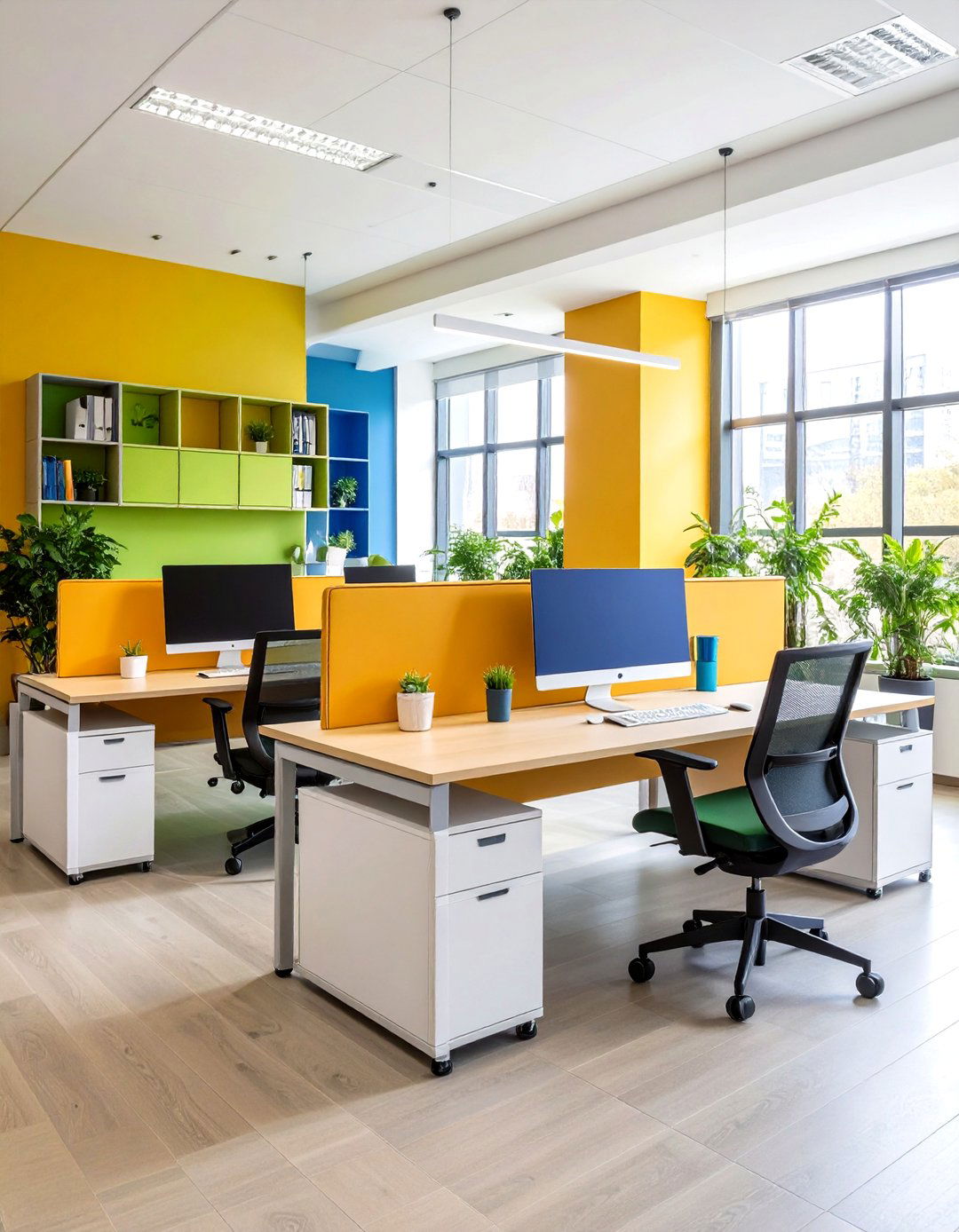 Two Person Shared Desk Area with Individual Storage - 24 Built-in Desk Ideas