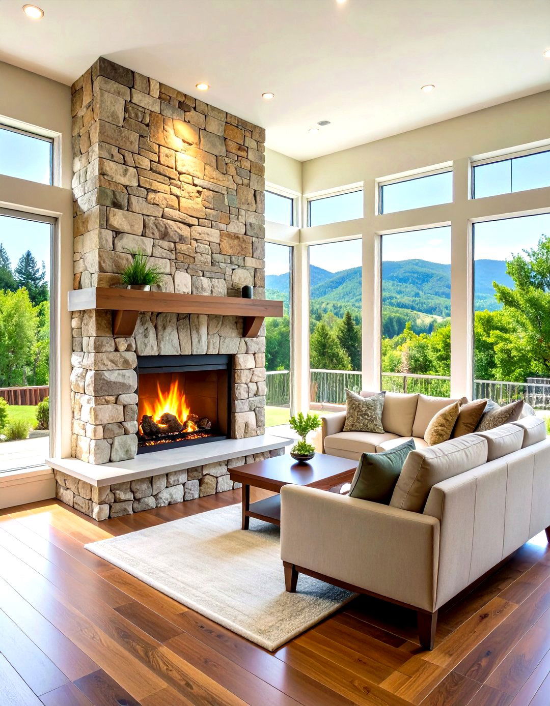 Two Sided Stone Fireplace Design - 24 Floor-to-Ceiling Stone Fireplace Ideas