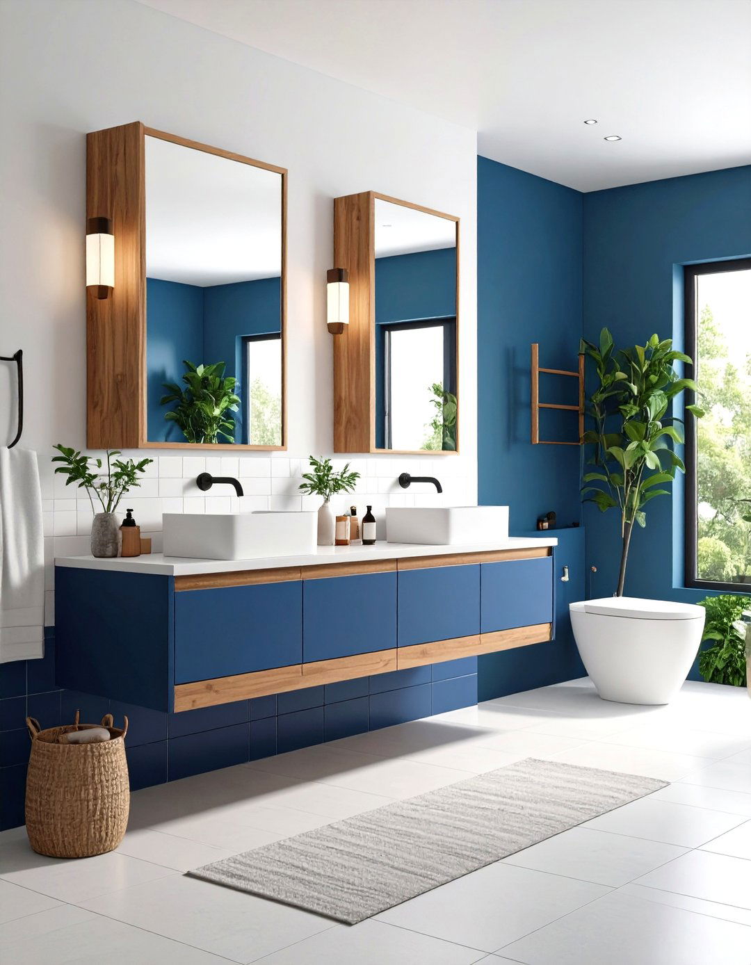 Two Tone Bathroom with Upper and Lower Color Division - 24 Modern Bathroom Decor Ideas