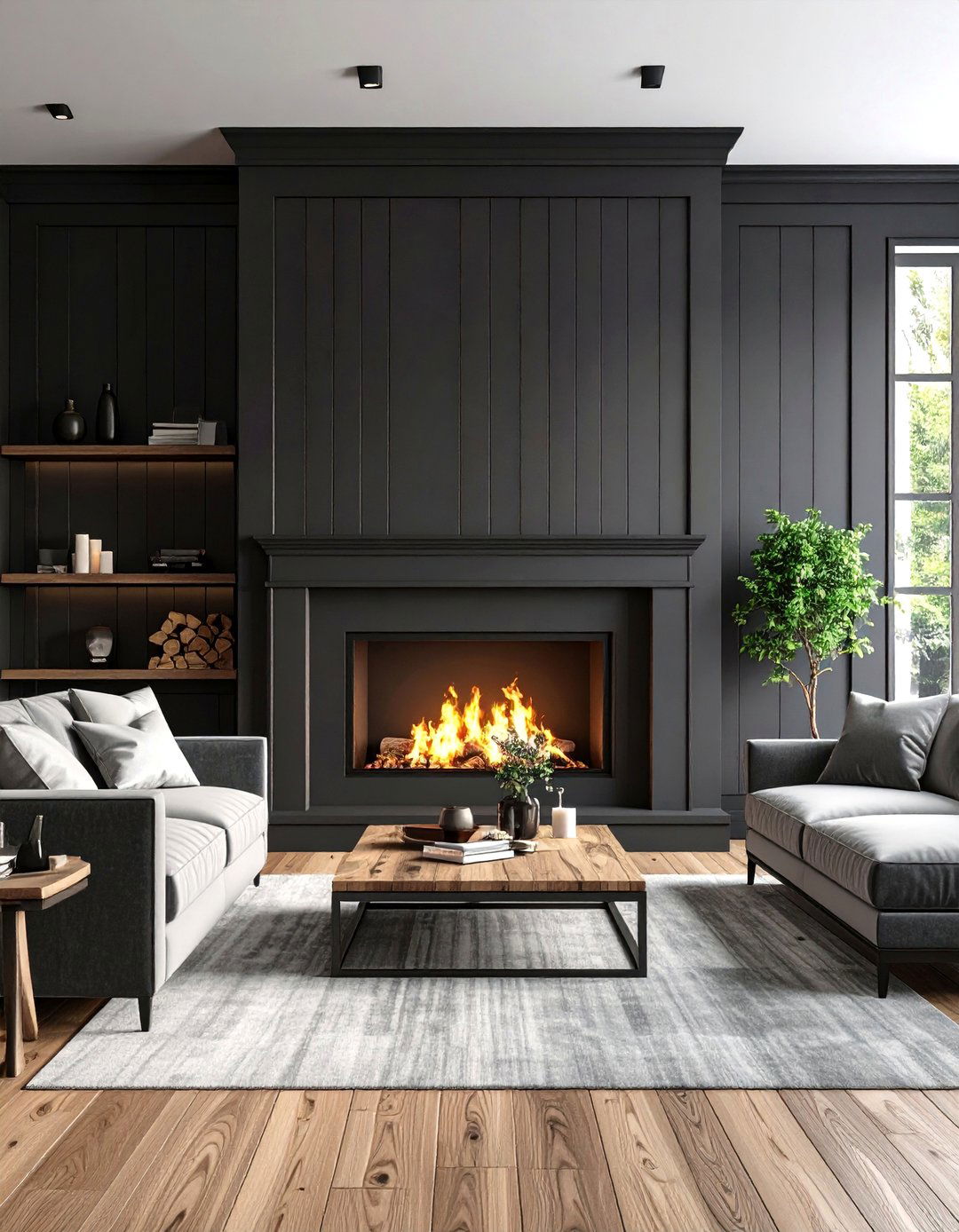 Two Tone Black and Gray Shiplap Design - 24 Black Shiplap Fireplace Ideas