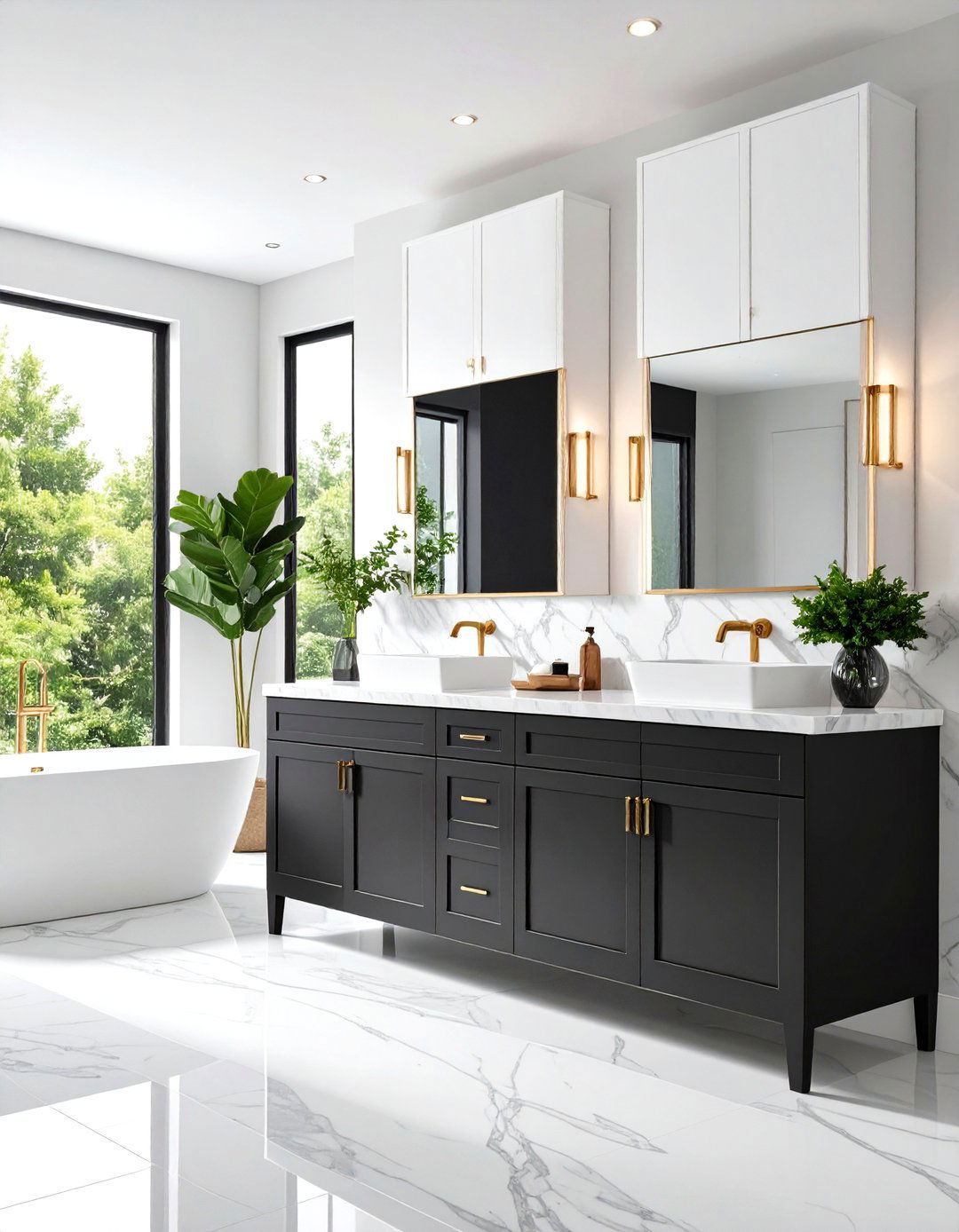 Two Tone Black and White Cabinet Design - 24 bathroom with black cabinets ideas