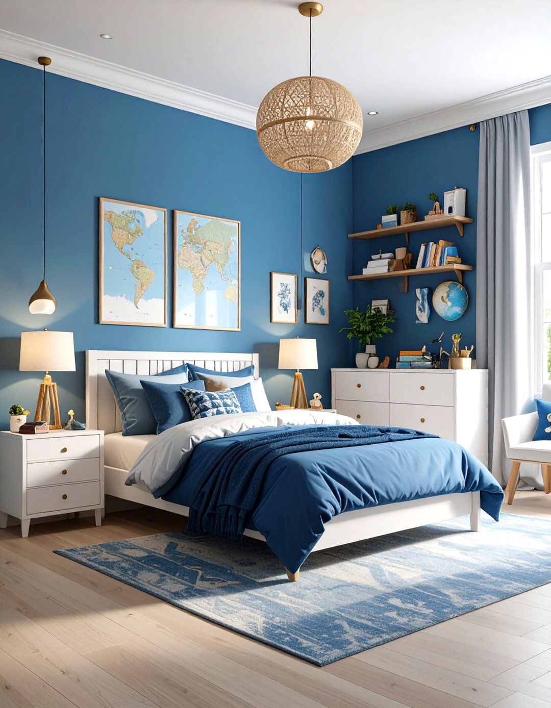 Two Tone Blue Adventure Wall - 24 Boys Room Paint Ideas