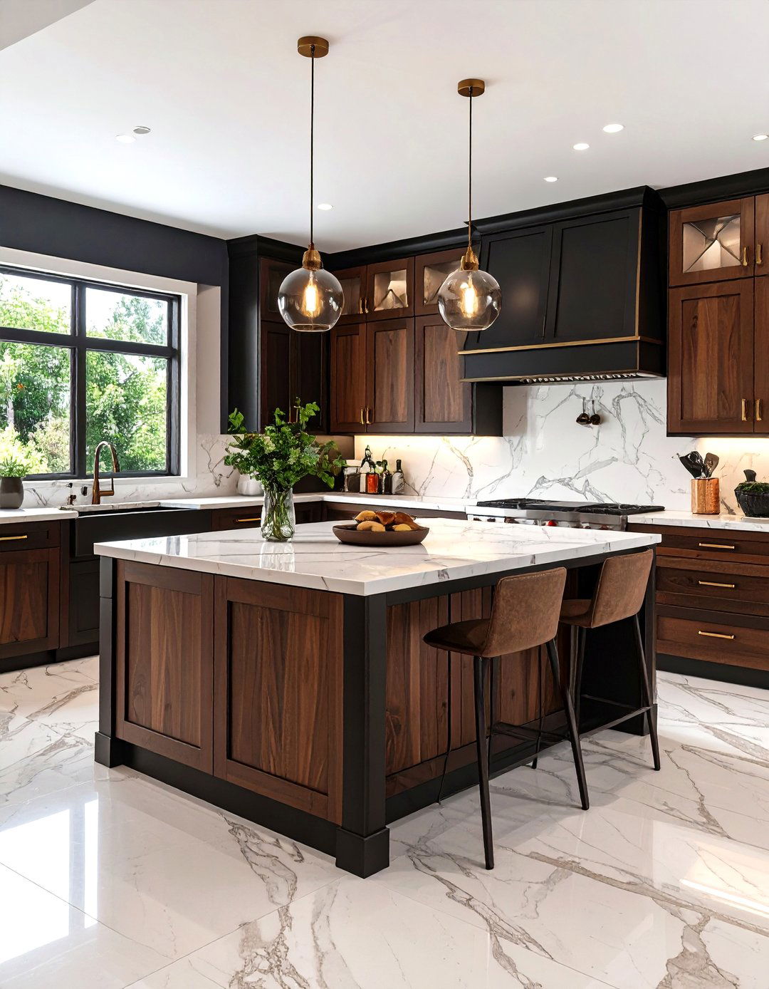 Two Tone Brown and Black Cabinet Design - 24 Black and Brown Kitchen Ideas