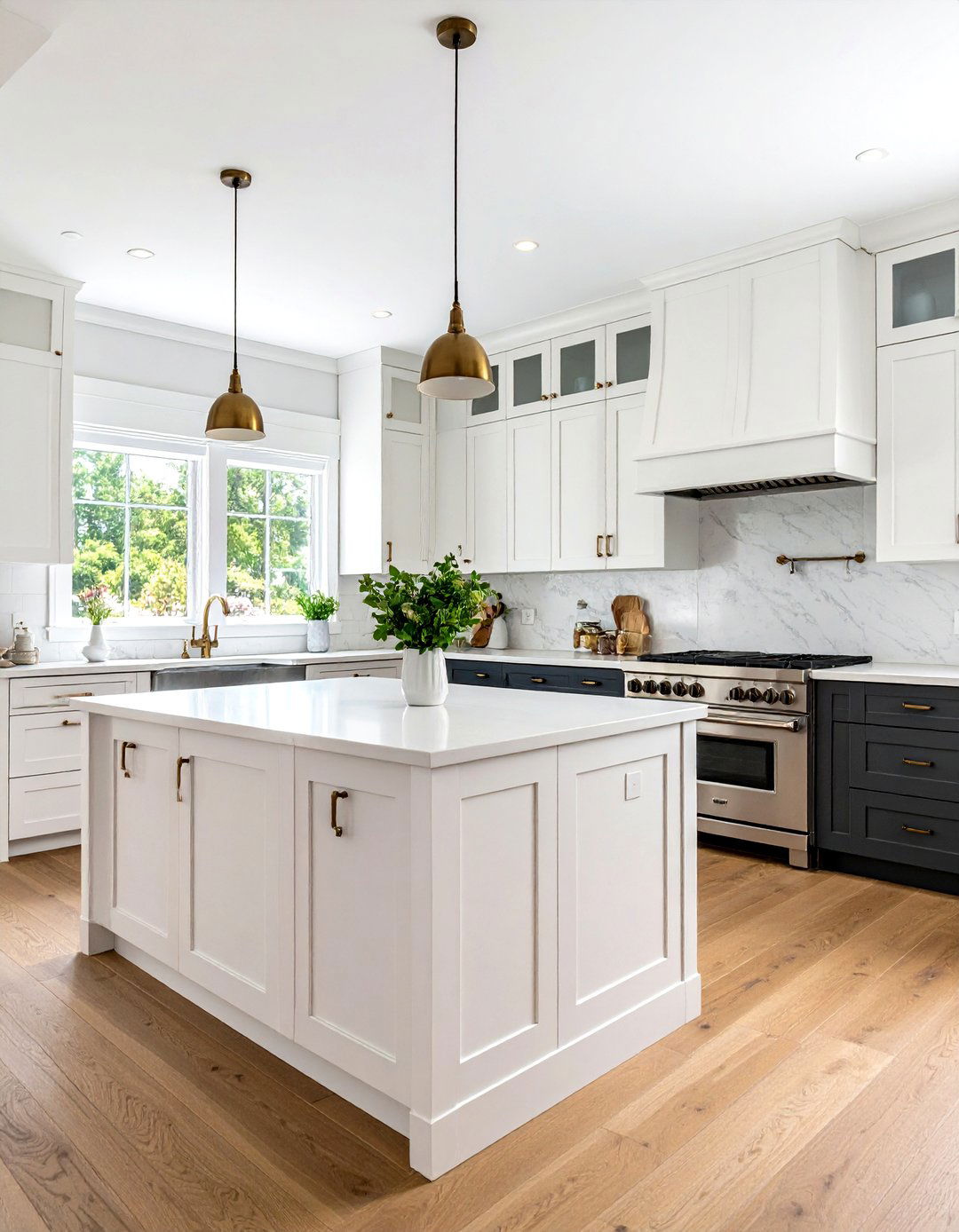 Two Tone Cabinet Design with Mixed Metals - 24 black white and gold kitchen ideas