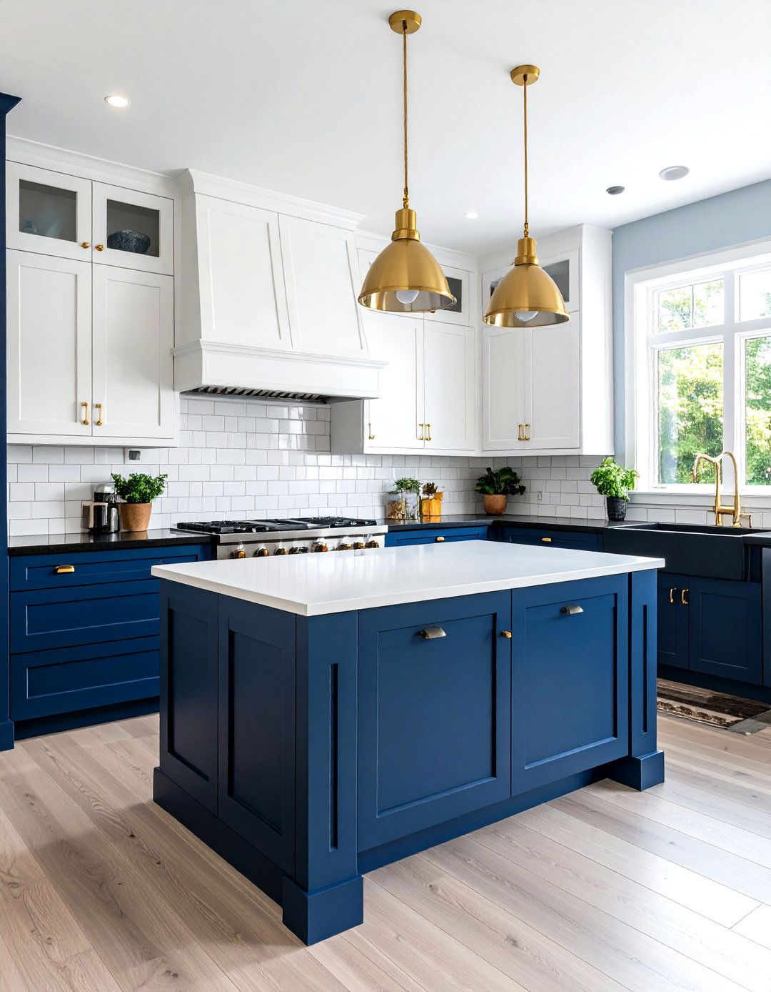 Two Tone Cabinet Kitchen with Color Blocking - 24 white kitchen with black countertops ideas