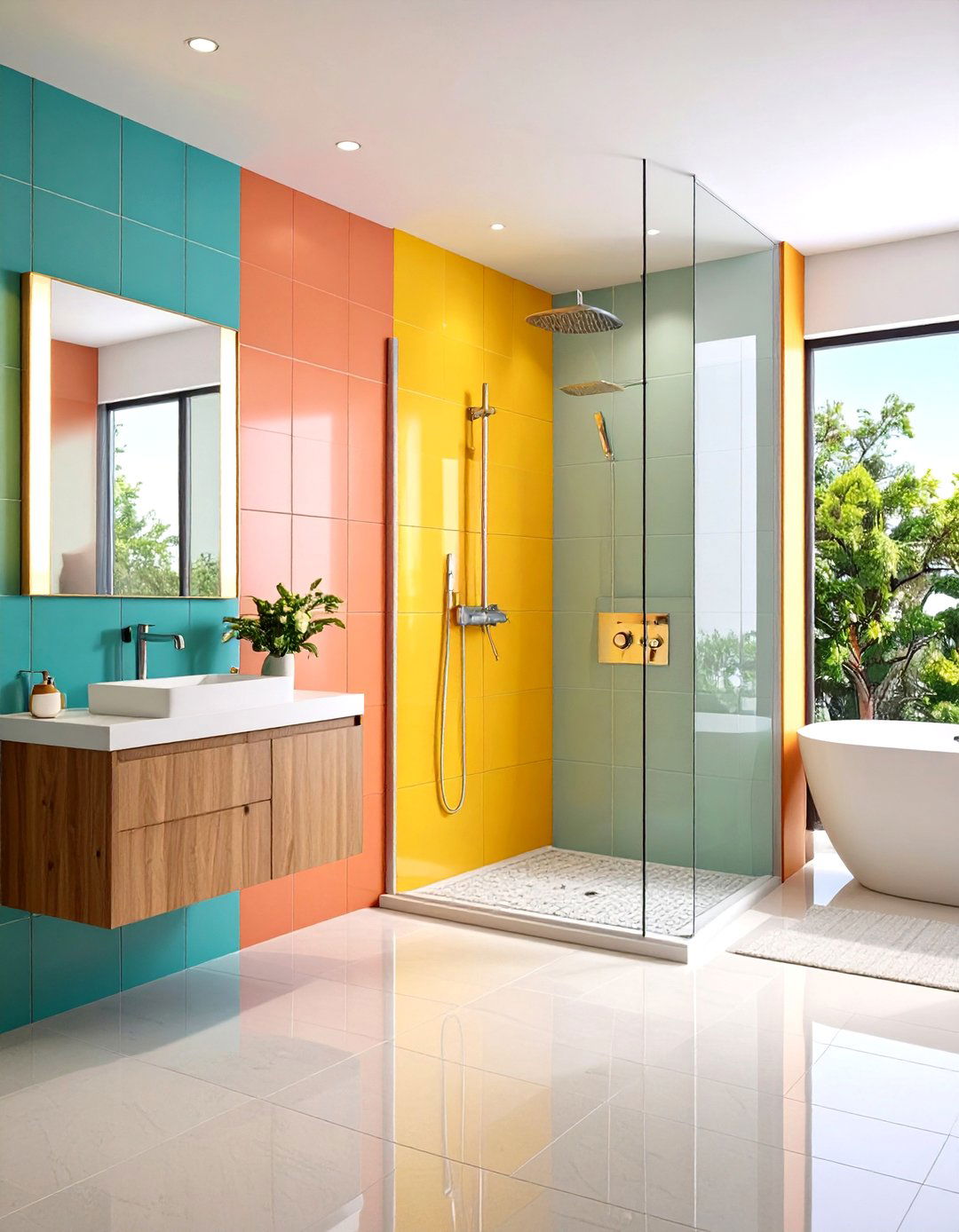 Two Tone Color Blocking Scheme - 24 Small Bathroom Walk in Shower Ideas