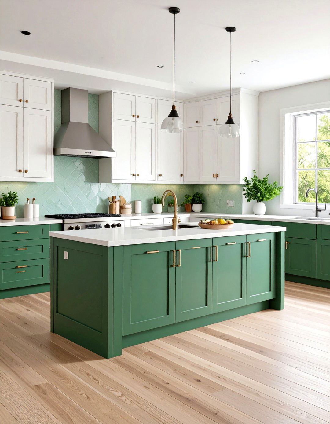 Two Tone Forest Green and White Cabinetry - 24 Forest Green Kitchen Ideas
