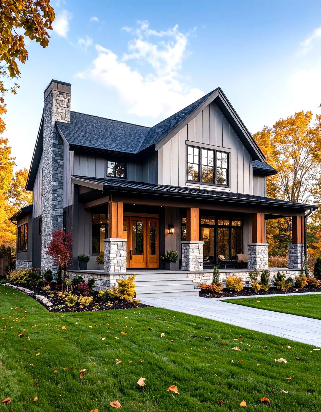 Two Tone Gray Modern Farmhouse Design - 24 Exterior Home with a Black Roof Ideas