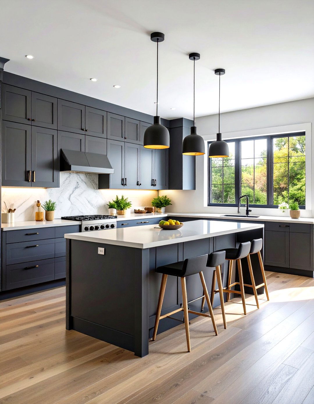 Two Tone Gray and Black Island Design - 24 Gray and Black Kitchen Ideas
