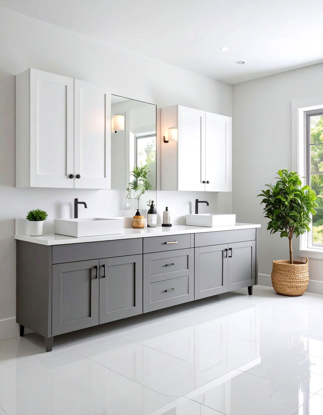 Two Tone Gray and White Bathroom Cabinets - 24 Bathroom Cabinet Color Ideas