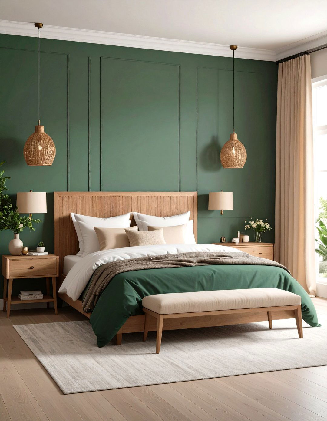Two Tone Green and Beige Walls - 24 Green and Beige Bedroom Ideas