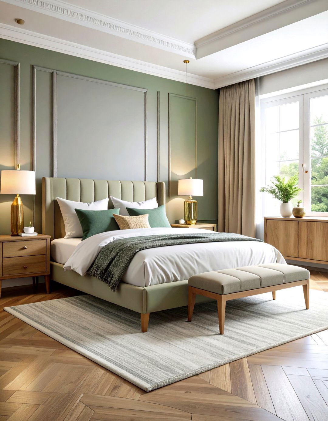 Two Tone Grey and Sage Green Walls - 24 Sage Green and Grey Bedroom Ideas