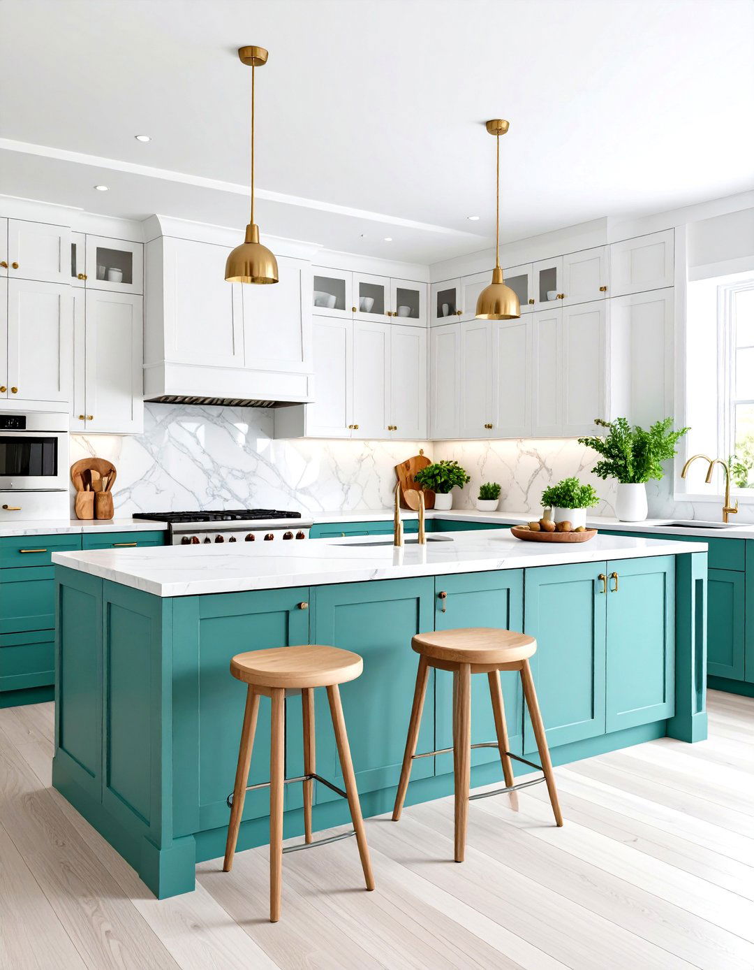 Two Tone Kitchen with Seafoam Lower Cabinets - 24 Seafoam Green Kitchen Ideas