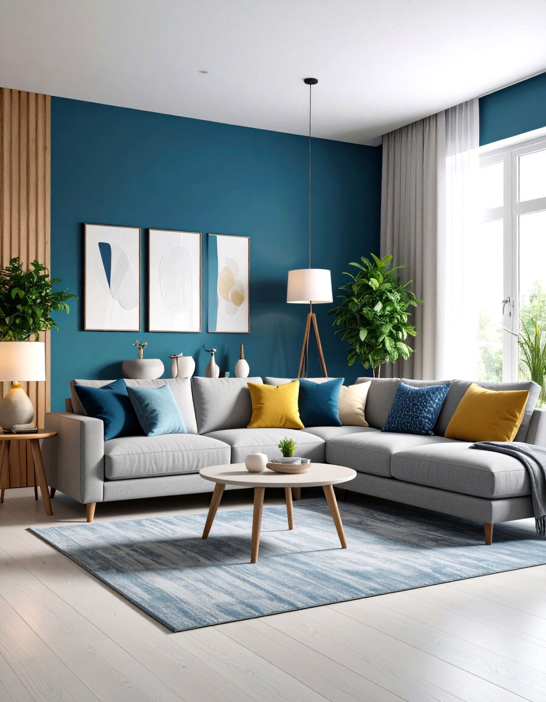 Two Tone Living Room with Color Blocking - 24 Modern Living Room Ideas