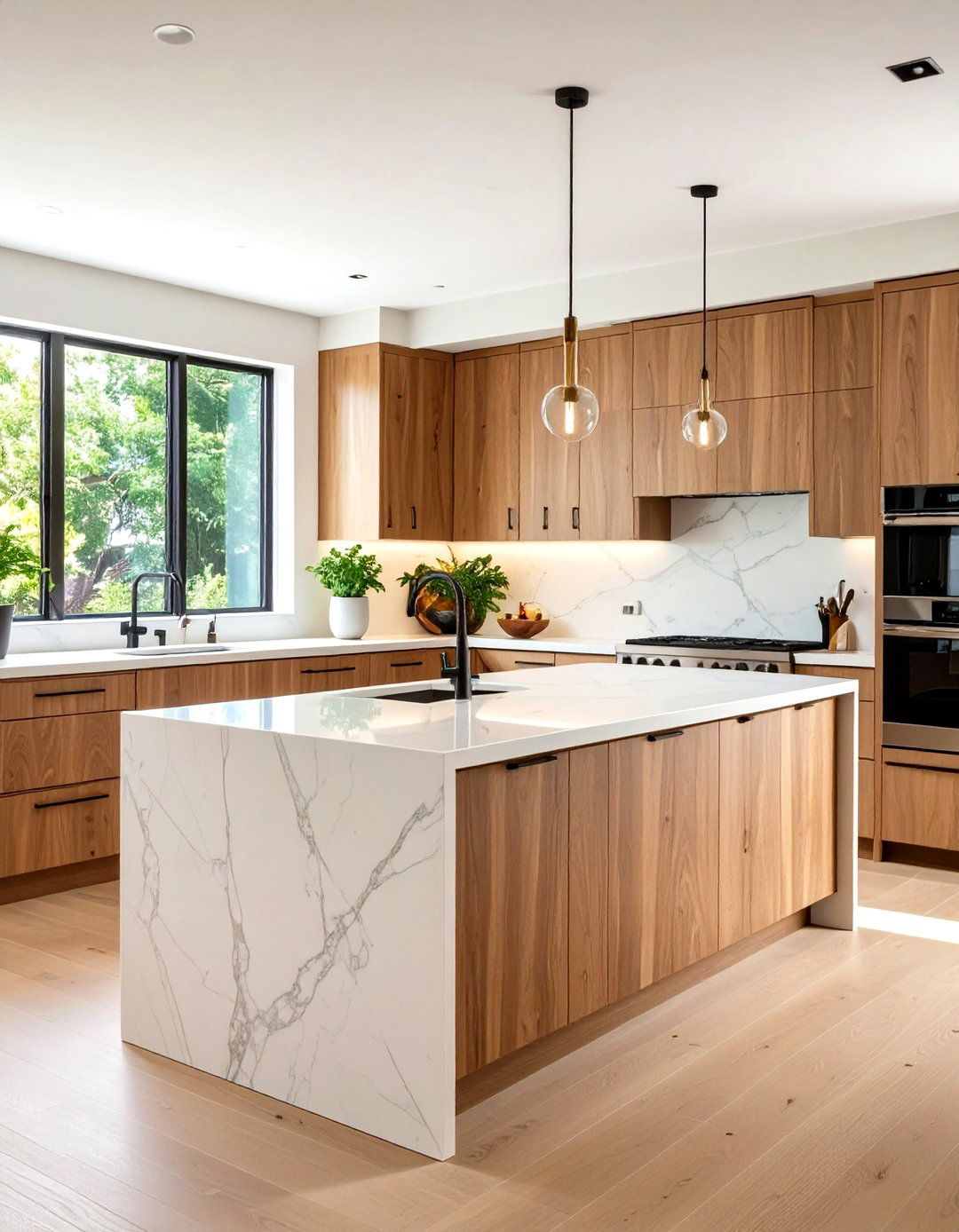 Two Tone Mixed Material Waterfall Island - 24 Waterfall Kitchen Island Ideas
