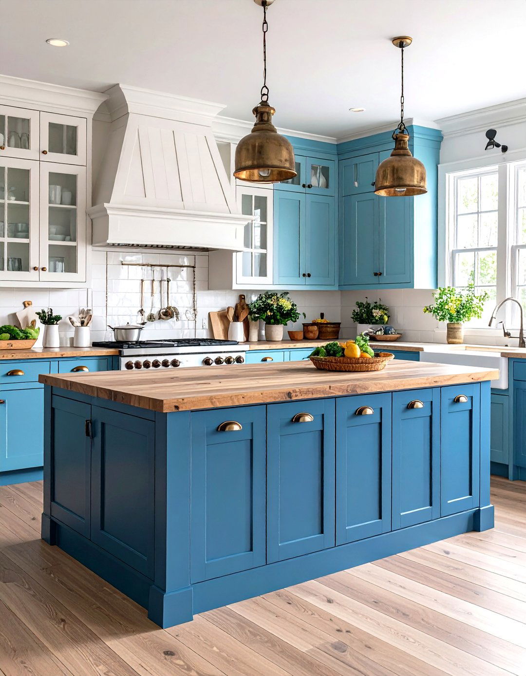 Two Tone Navy and White Farmhouse Kitchen - 24 Navy Blue Kitchen Cabinets Ideas