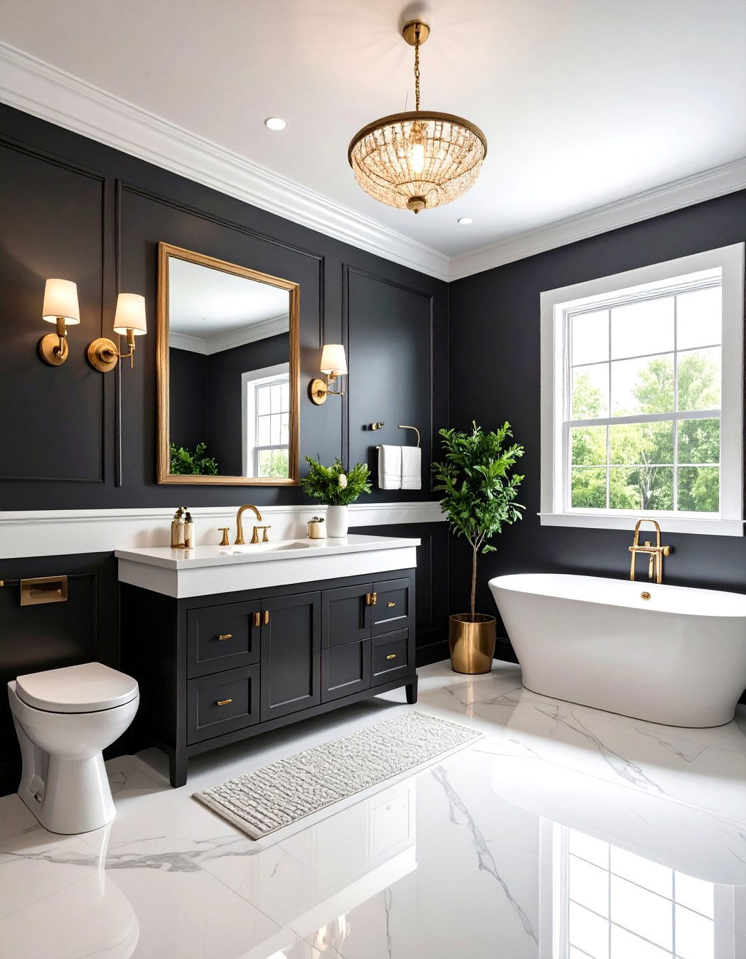 Two Tone Paint Powder Room - 24 Black and White Powder Room Ideas