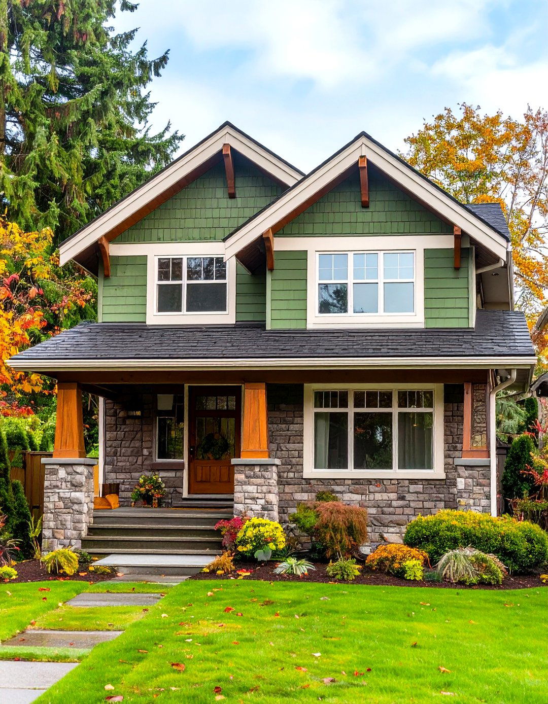 Two Tone Sage Green Harmony - 24 Sage Green Painted Brick House Ideas
