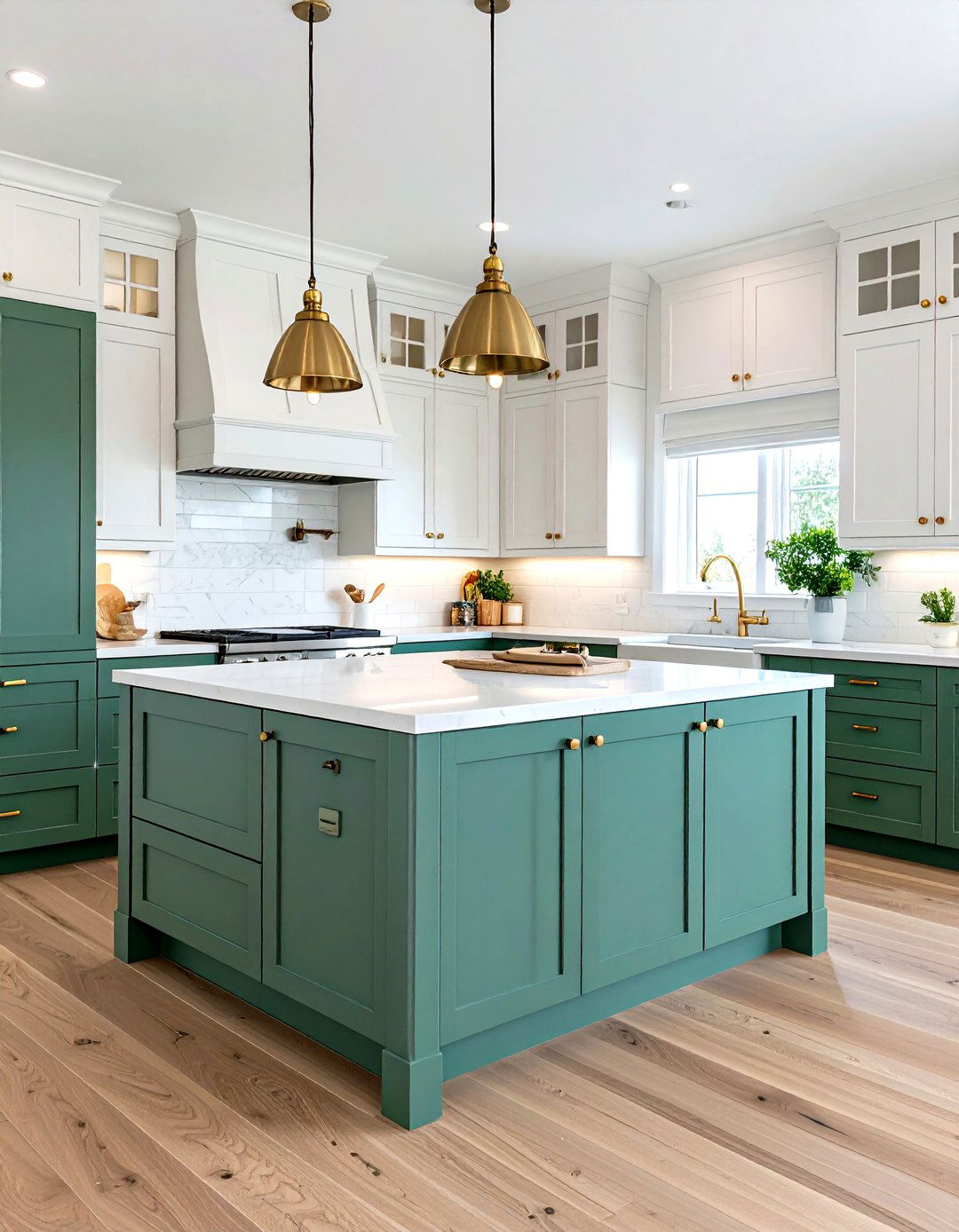 Two Tone Sage Green Kitchen with Upper Cabinets - 24 Sage Green Kitchen Cabinets With Butcher Block Countertops
