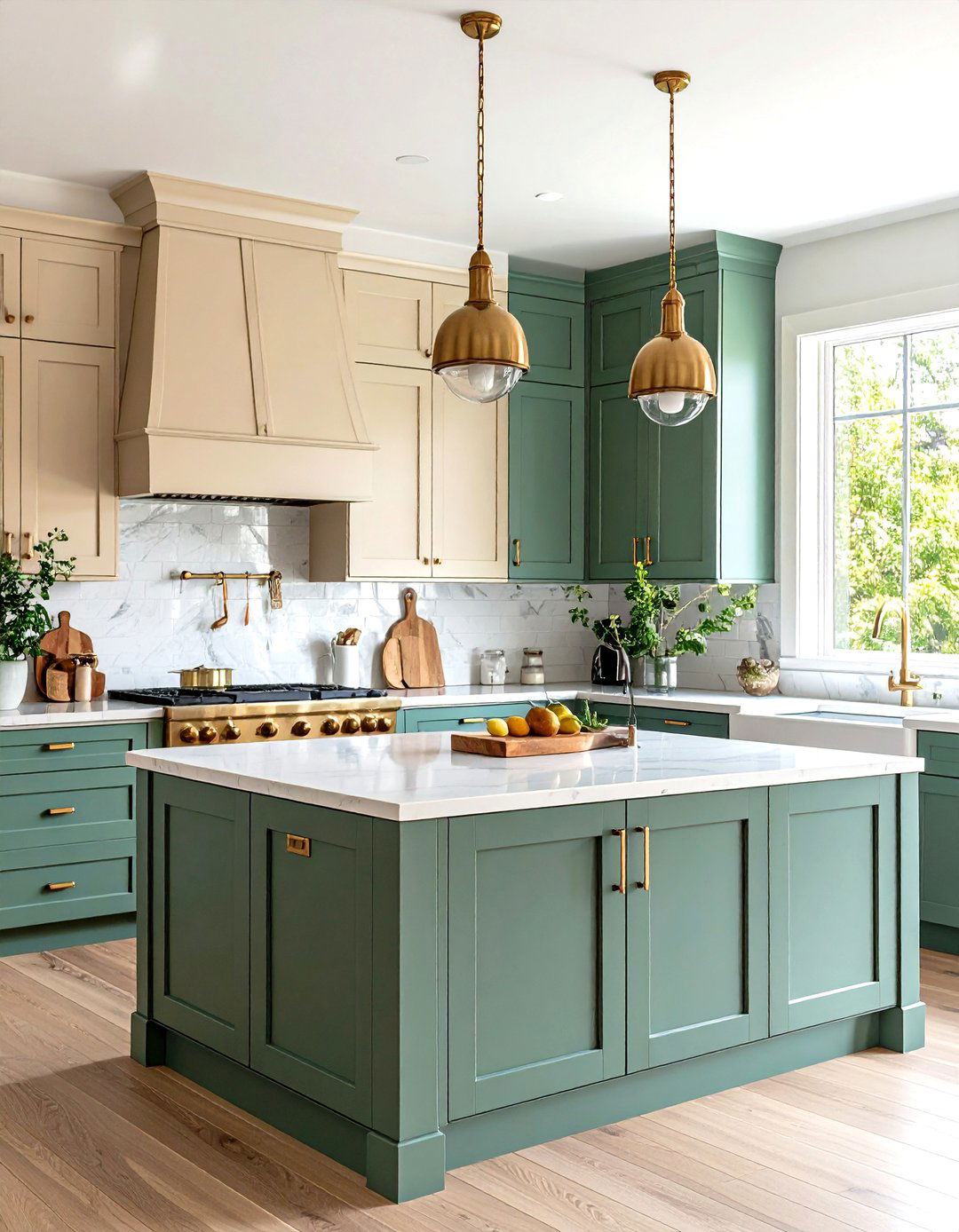 Two Tone Sage and Cream Kitchen - 24 Colorful Kitchen Ideas