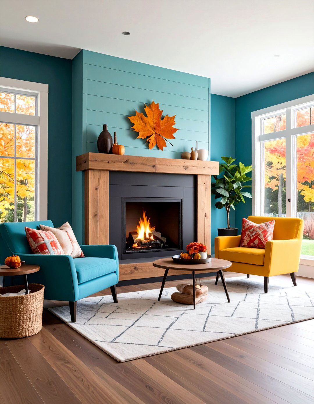 Two Tone Shiplap Fireplace with Contrasting Colors - 24 Shiplap Fireplace Ideas